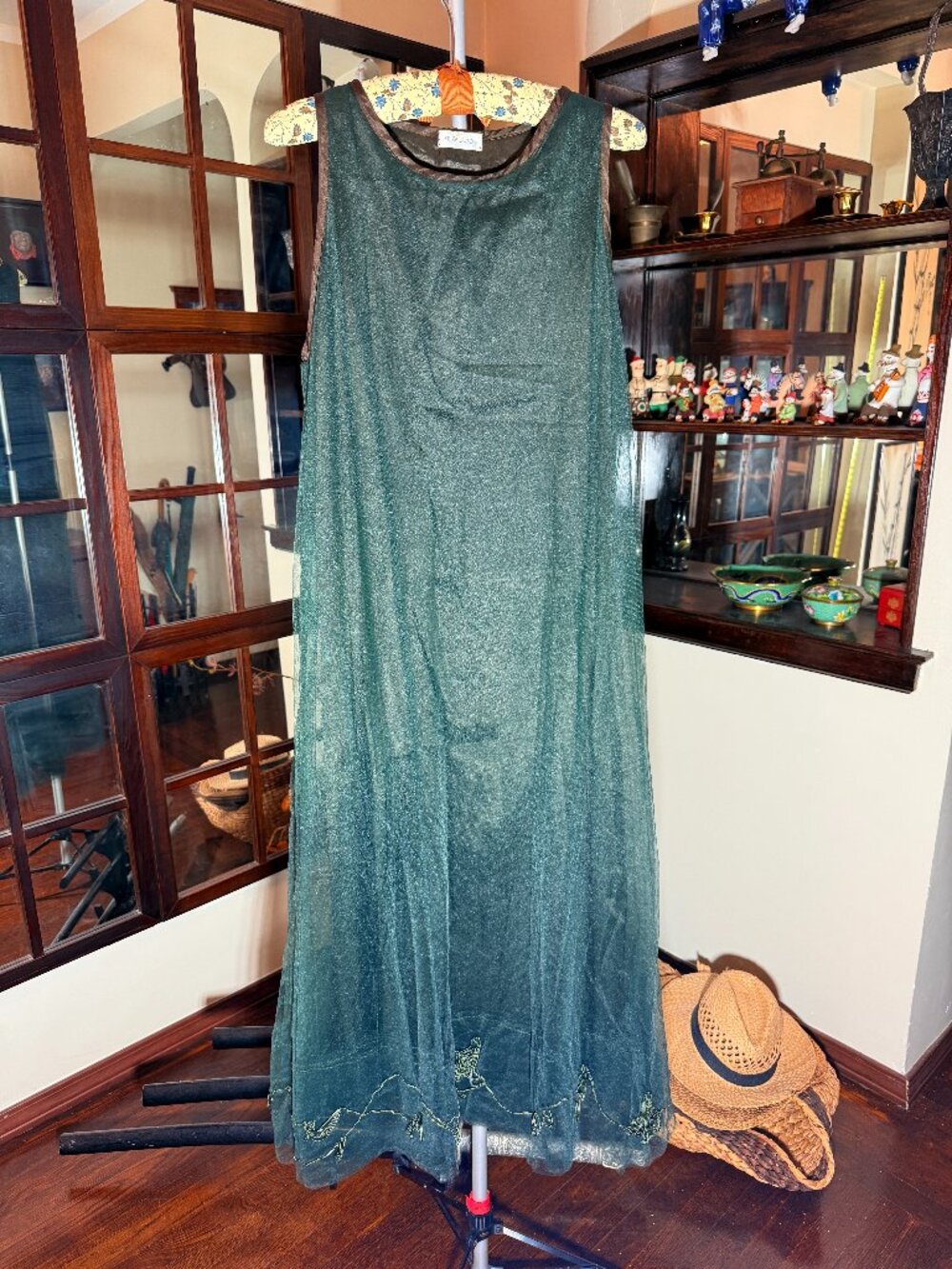 Krista Larson Long Lagenlook Dress Hunter Green Tulle One Size Fully Lined